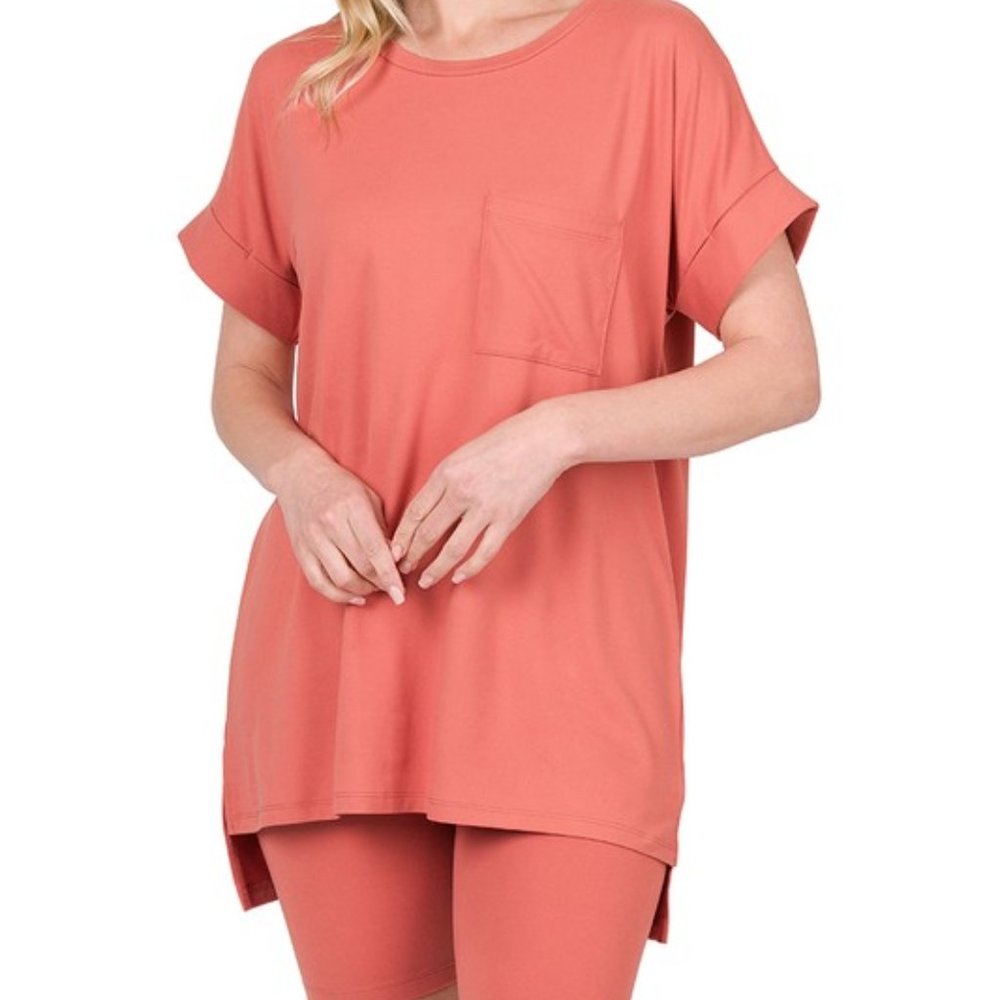 BRUSHED DTY MICROFIBER TOP & BIKER SHORTS SET